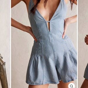 Free People Sky Blue Denim Playsuit